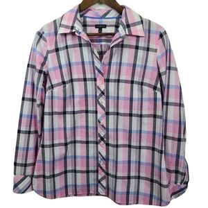 Talbots Pink Plaid Lightweight Button Front Shirt Small